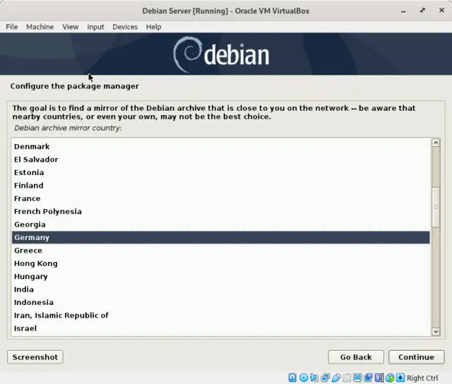 Selection of Debian mirror archive country