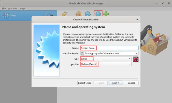 How to specify name and operating system for the virtual machine