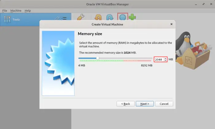 Illustrates how to configure the RAM for the virtual machine