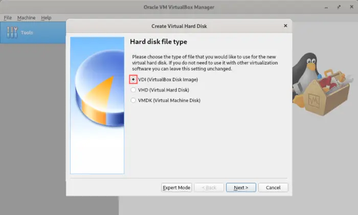Selecting the hard disk file type