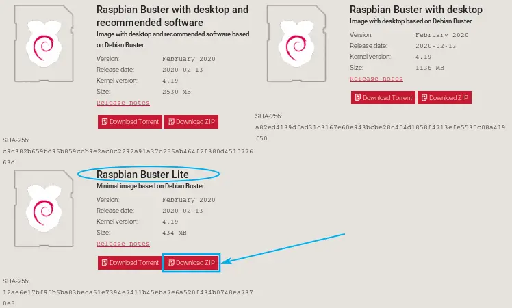 Image shows how to download Raspbian Lite