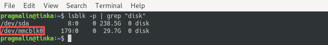 Terminal screenshot showing you how to find the SD-card disk name