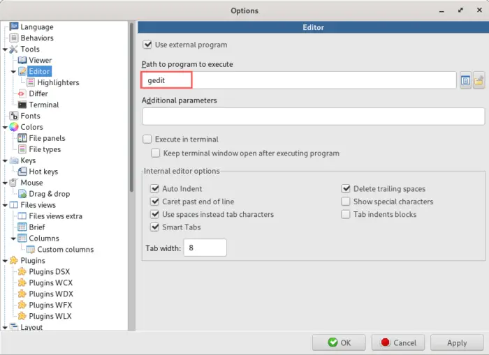 Screenshot of how to configure an external editor