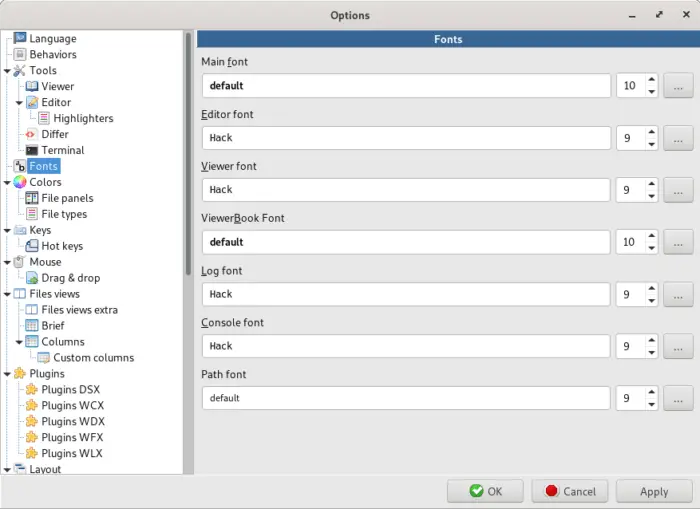 Screenshot of how to configure the font style and size