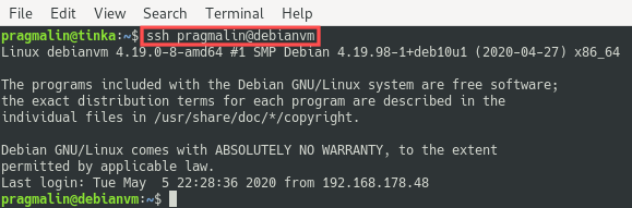 Terminal screenshot that shows you how to now authenticate with the SSH key pair on the remote server.