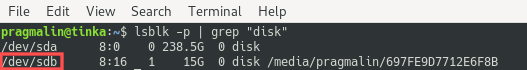 Terminal screenshot that show you how to find the disk name. The disk name is needed to format and mount a USB drive