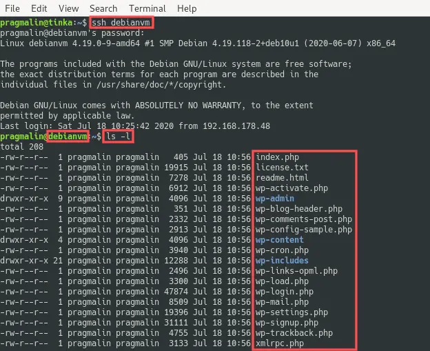 Terminal screenshot that shows that the files were successfully recursively copied to the remote server via SSH.