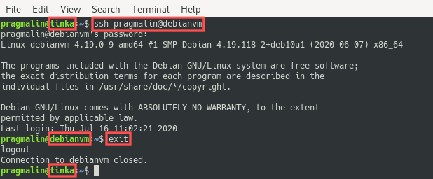 Terminal screenshot that demonstrates how to login to a remote server via SSH.