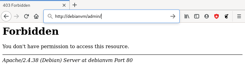 Browser screenshot that shows that directory listing is not longer possible after disabling it in the Apache HTTP server configuration file apache2.conf.