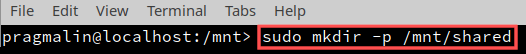 Terminal screenshot that shows you how to create a directory that can then be used as a mount point.