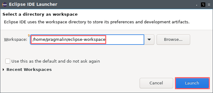Screenshot of the workspace selection dialog. This dialog pops up every time you start Eclipse.