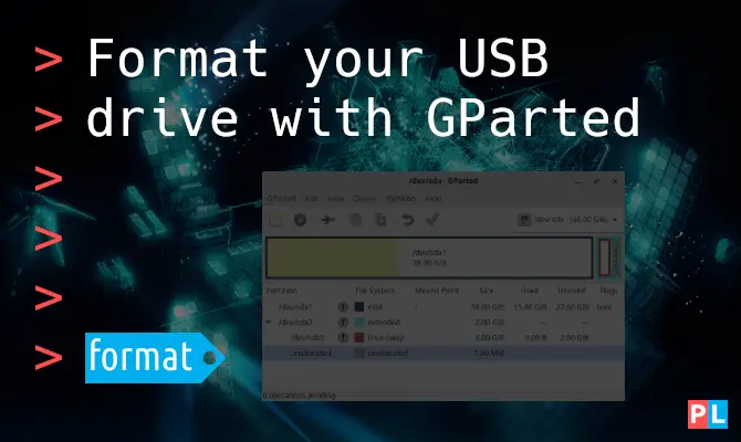 Feature image for the article about how to format your USB drive with GParted