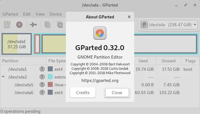 Screenshot of the GParted program.