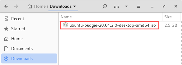 File manager screenshot that shows the Ubuntu Budgie ISO image file. In this article we'll create a bootable USB drive from the Linux ISO image.