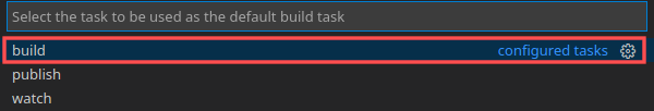 Screenshot that shows how to configure the C# default build task in Visual Studio Code on Linux.