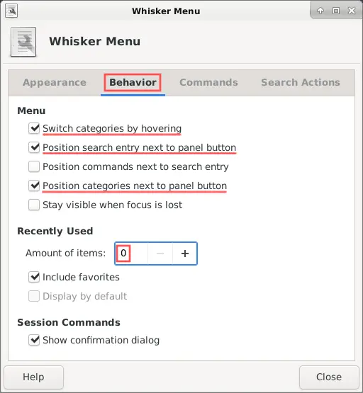 Screenshot of the Whisker menu settings how I personally prefer them. These settings are of course subjective. Feel free to play around with these until you found your preferred settings.