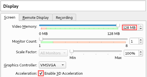 Screenshot that shows you how to improve the graphics performance of the VirtualBox virtual machine, in which we plan to install Ubuntu.