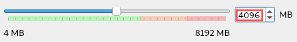 Screenshot that shows you how to configure the amount of RAM for the Ubuntu VirtualBox virtual machine. Go for at least 4GB and no more than 50% of your PC's physical RAM.