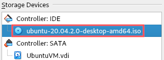 VirtualBox screenshot that highlights how it should look if the Ubuntu ISO file was properly linked to the virtual DVD drive, after which we can start the actual install operation.