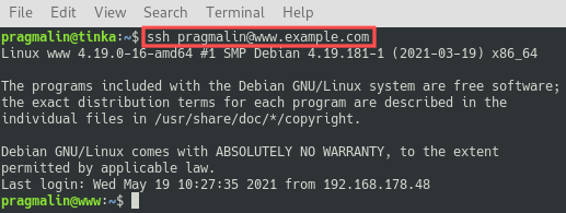 Screenshot that shows how to login to your Linux server via SSH without having to enter a password. It proves that the SSH key pair is working.
