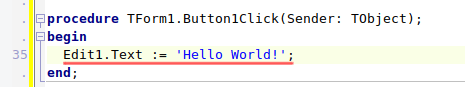 Editor screenshot that shows you how and where to implement the button's click event handler.