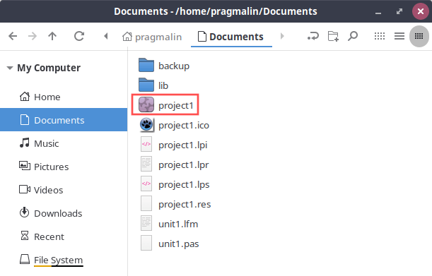 File manager screenshot that show you where the Lazarus IDE stores the executable of your GUI application.