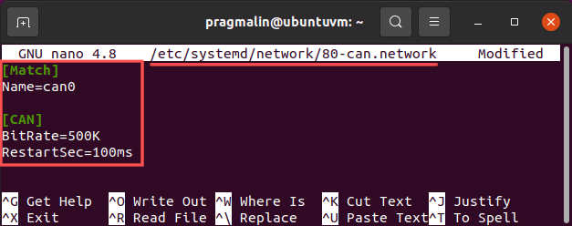 Editing a systemd-networkd configuration file in "/etc/systemd/network" for automatically configuring and bringing up a SocketCAN network interface when you boot up your Linux system or when you plug in your USB-to-CAN adapter, such as the Peak PCAN-USB or Kvaser Leaf Light.