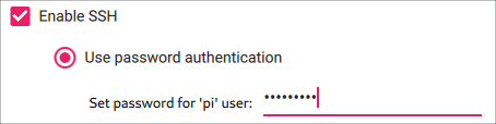 Raspberry PI Imager screenshot that shows how to enable SSH, which is especially important when performing a headless setup.