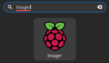 Screenshot of how to locate the Raspberry PI Imager application on the GNOME desktop environment.