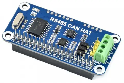 Picture of the Waveshare RS485/CAN hat for the Raspberry PI that this article uses as a SocketCAN network interface for controller area network (CAN) communication.