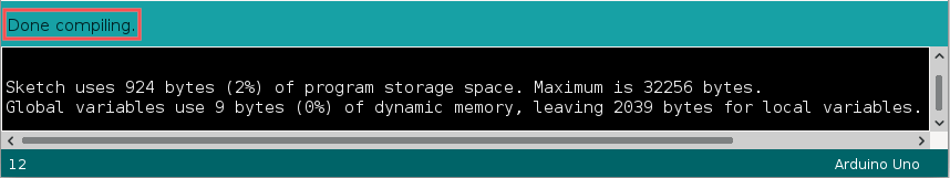 Partial screenshot of the Arduino IDE that shows you the output of compiling a sketch.