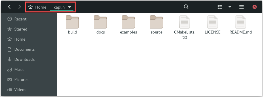 File manager screenshot that shows the contents of the CAPLin framework, after downloading it from the GitHub repository to directory ~/caplin.