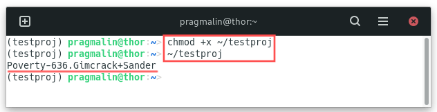 Terminal screenshot that shows you how to run your own developed Python application that imports a PyPI package that was installed into the virtual environment.