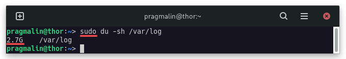 Output of running the "du" command line program as sudo to obtain the directory size, for bypassing the permission denied error.