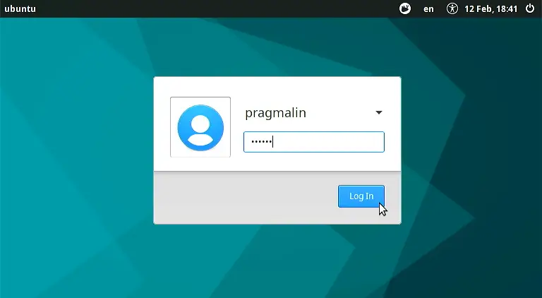 Screenshot of the graphical lightdm login screen, after booting Xubuntu for the first time on your Raspberry PI.