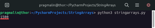 Terminal screenshot that shows the output of a Python script that prints a numeric array element.