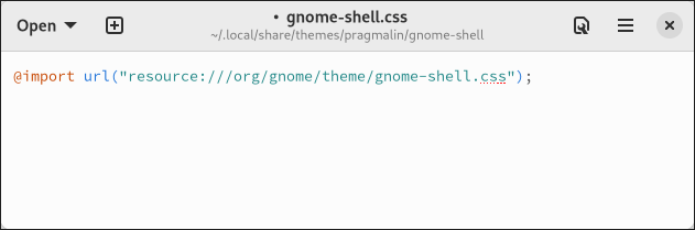 Text editor screenshot that shows you how to import everything from the default Adwaita Gnome shell theme, into your own shell theme.