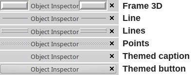 Overview of all the supported header styles for docked windows inside the Lazarus IDE.