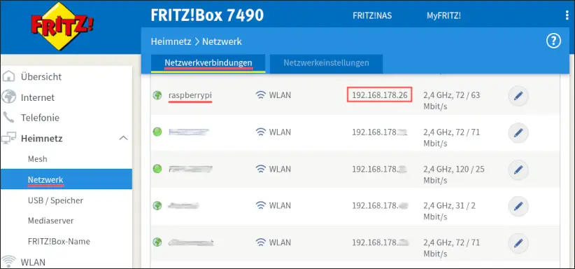 Determine the IP address of your Raspberry PI through your router's web interface.