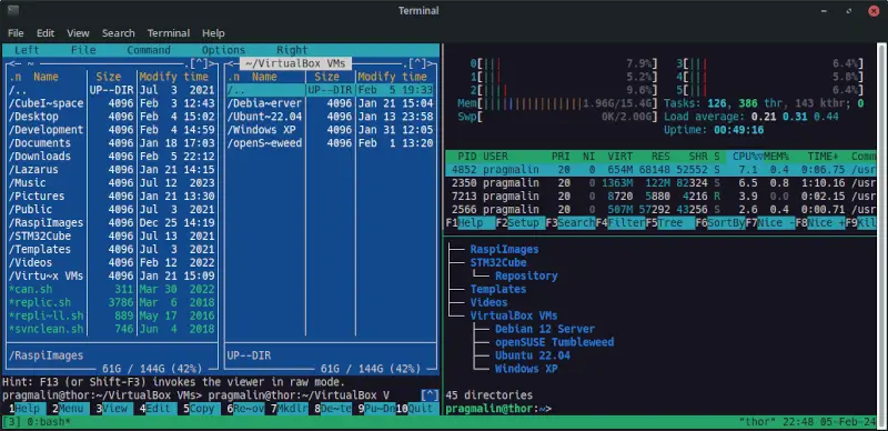 Introduction screenshot for the tutorial, which shows Tmux running in the terminal, with three panes.